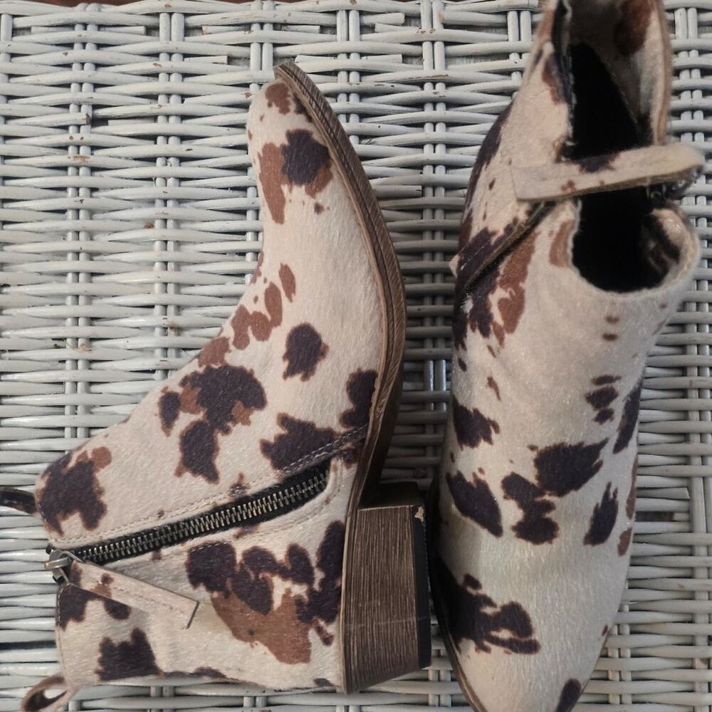 Chisel Printed Fake Hide Ankle Boots - Black & Brown Size 9 - Picture 3 of 5